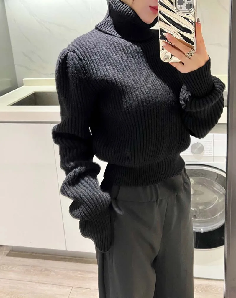 Korean Women's sweater is fashionable, exquisite, simple, loose, slim, capable, handsome, versatile, knitted high neck top