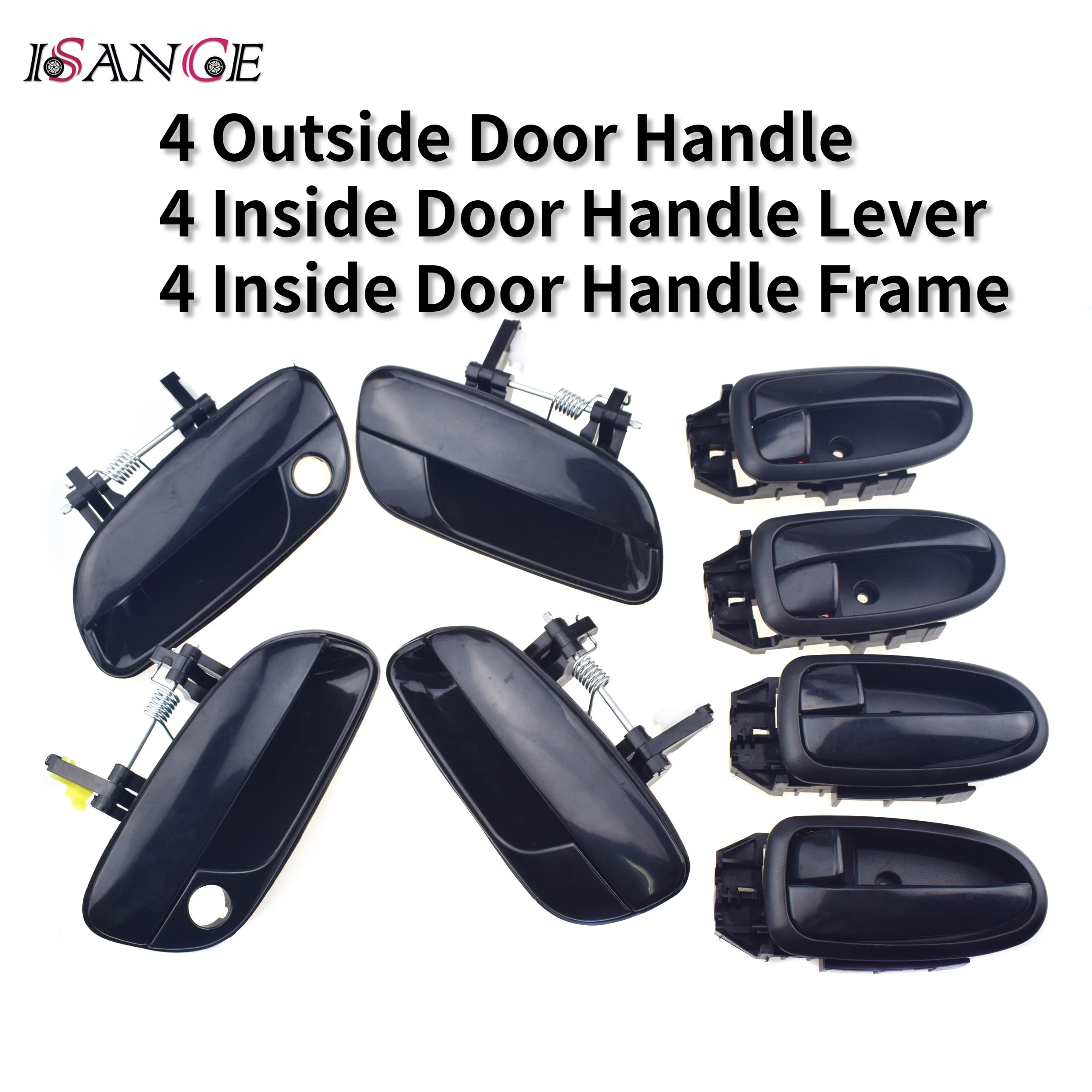 For Hyundai Elantra 2.0L 2001-2006 Black Exterior Door Handle & Interior Handle Lever & Frame Bezel Trim Front Rear Left Right