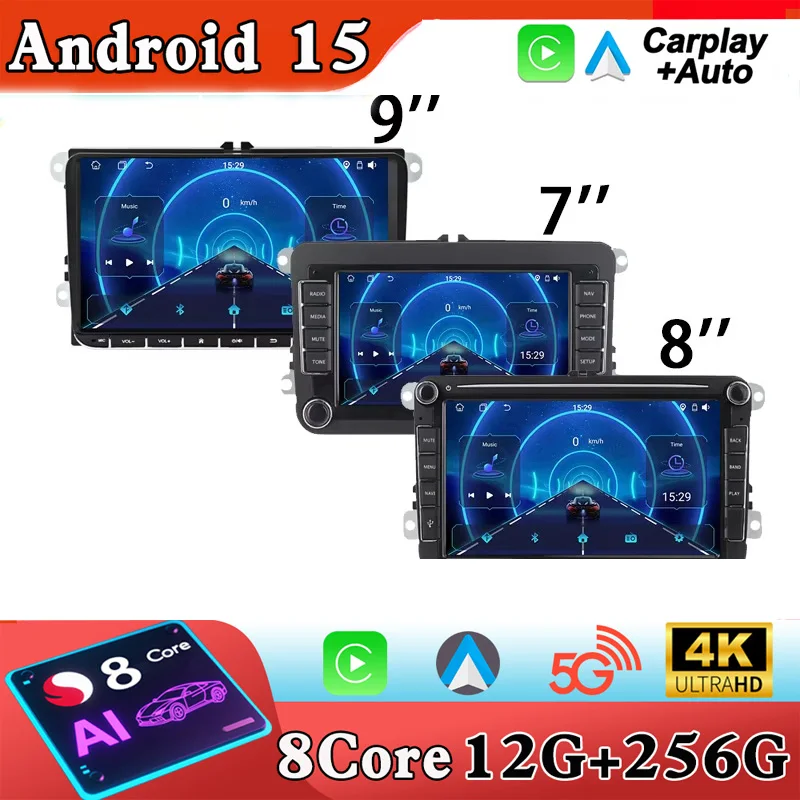 7/8/9 inch  For VW Passat golf Polo Jetta Skoda Android Auto Carplay Multimedia Video Player Car Radio GPS Navigation No 2 din