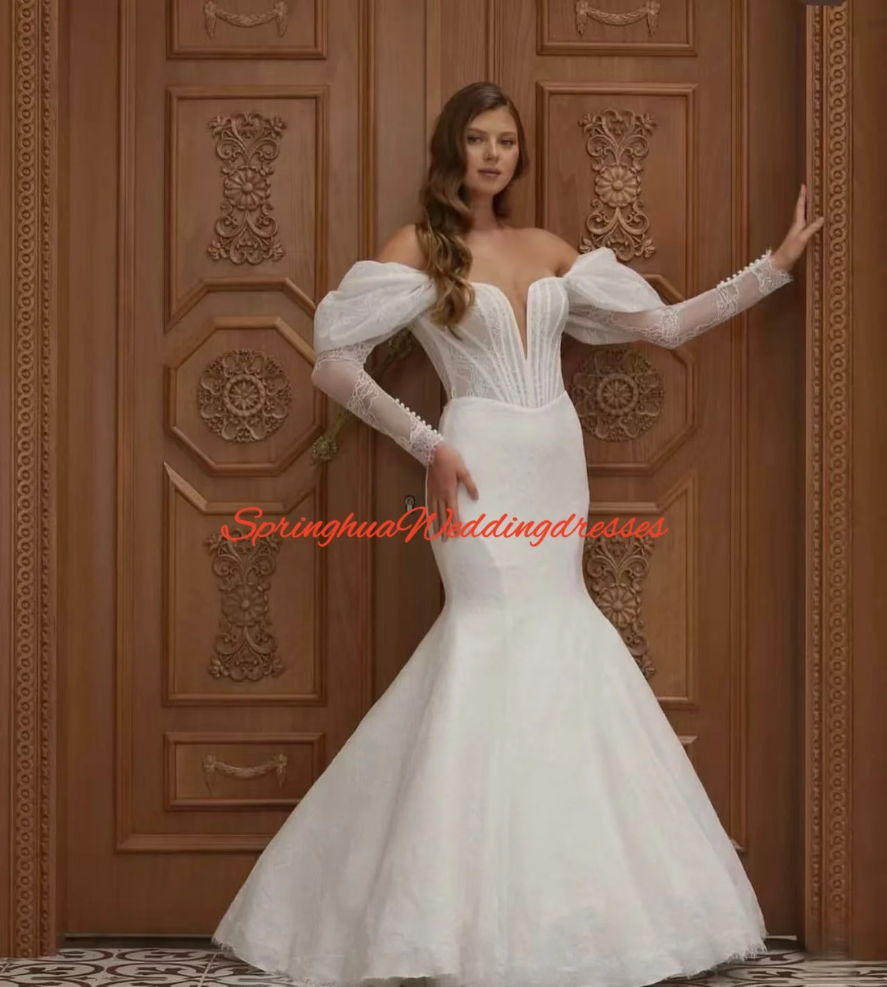 Customized   Satin Wedding Dresses  A-Line Strapless Lace-up V-Neck Pleated Chic Bride Prom Gown Simple Bridal Gowns