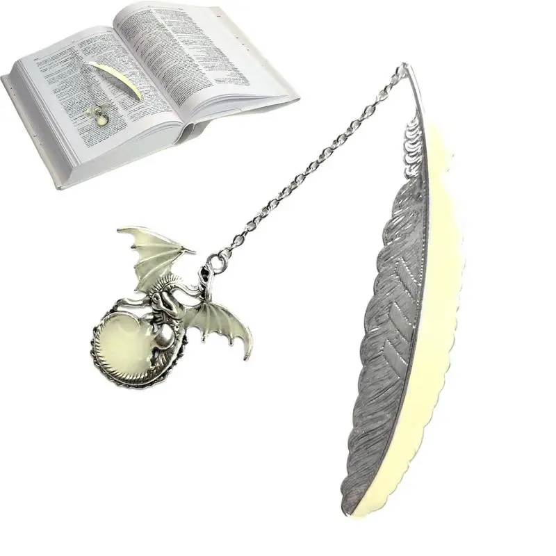 Glow In The Dark Bookmark Luminous Book Marker Creative Feather Dragon Book Page School Office Stationery Boy Girl Gift