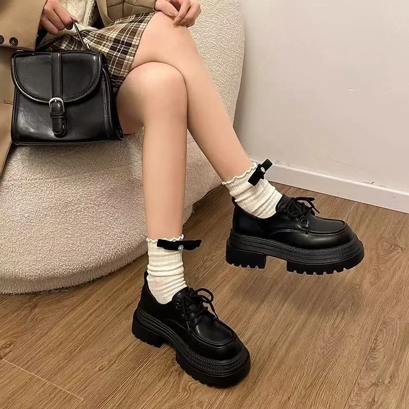 

Женская обувь 2024, брендовая женская обувь на высоком каблуке со шнуровкой спереди, модный бестселлер с круглым носком, однотонные уличные туфли на платформе, Zapatos