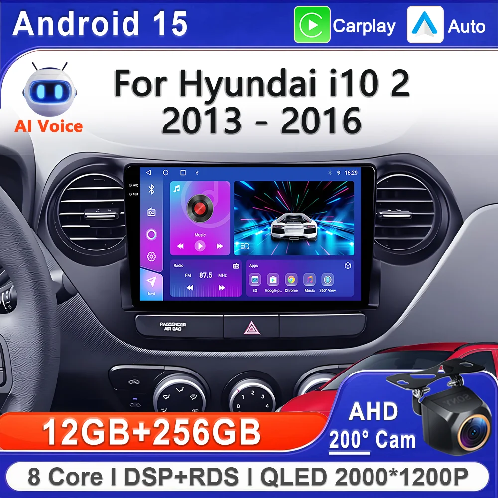 

Android 15 2K Incell Screen Multimedia For Hyundai i10 2 2013 - 2016 GPS Navigation High-performance CPU Stereo Head Unit wifi