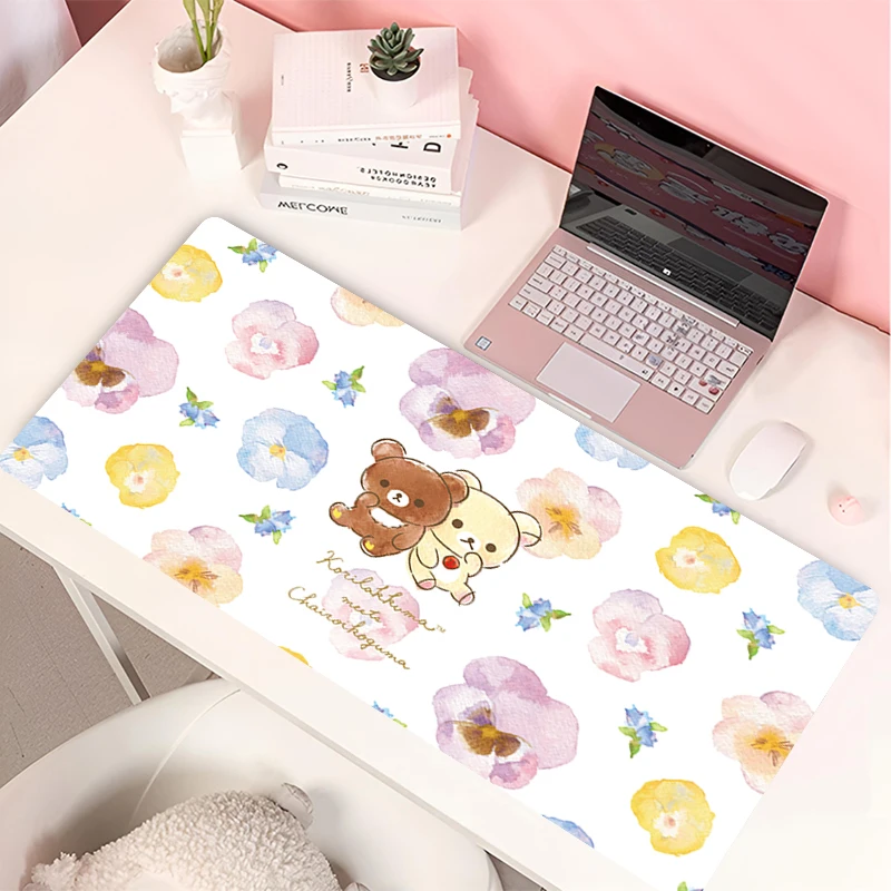 Pink Rilakkuma Mous Pad Kawaii XXL Mousepad Purple 80x30 Office Accessories Deskpad Cute Table Carpet Custom Desk Protection Mat view 3