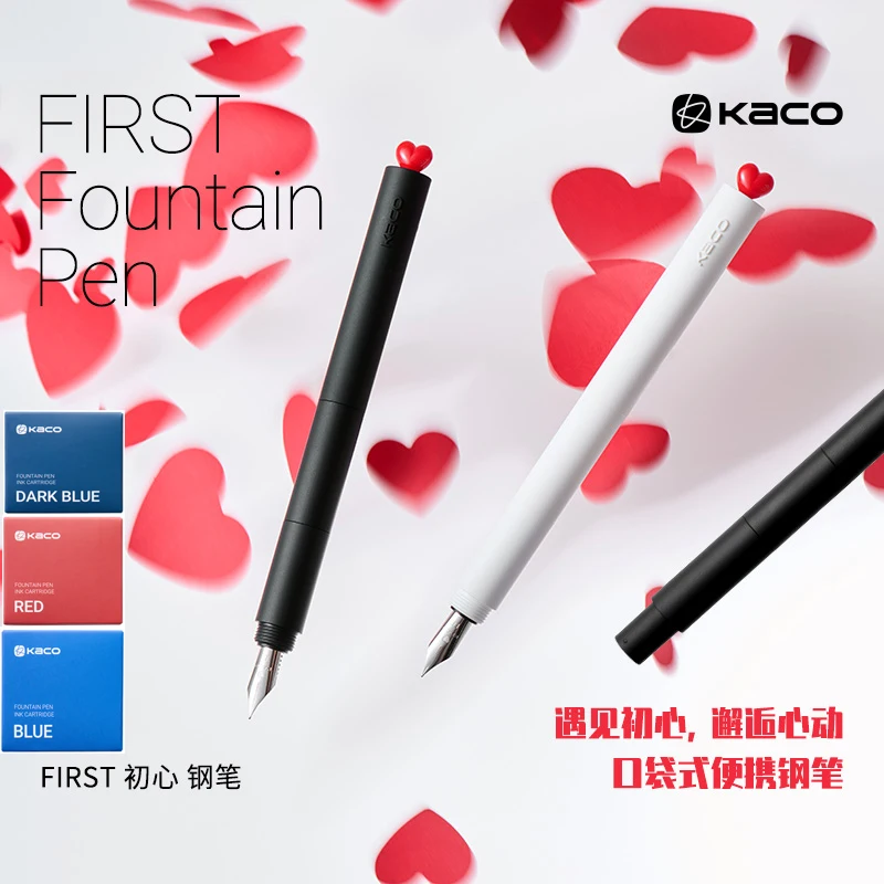 

KACO FIRST Kawaii Heart Fountain Pen,Rotating Cap EF Nib Mini Pen Portable Refillable Writing Tool for Office School Stationery