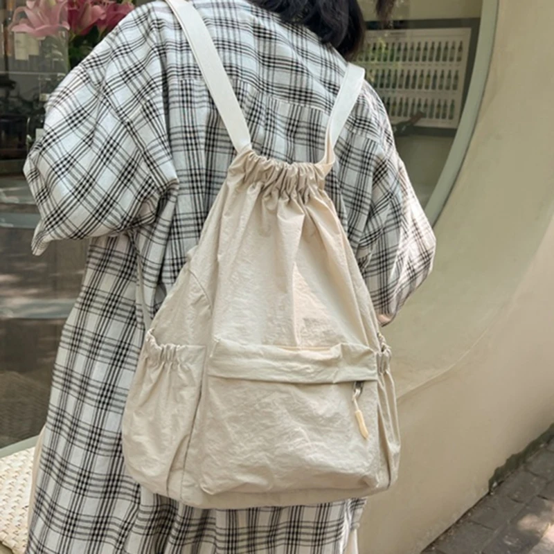 Mochila lona moderna para mulheres, homens, escola bolsa ombro com cordão para viagem