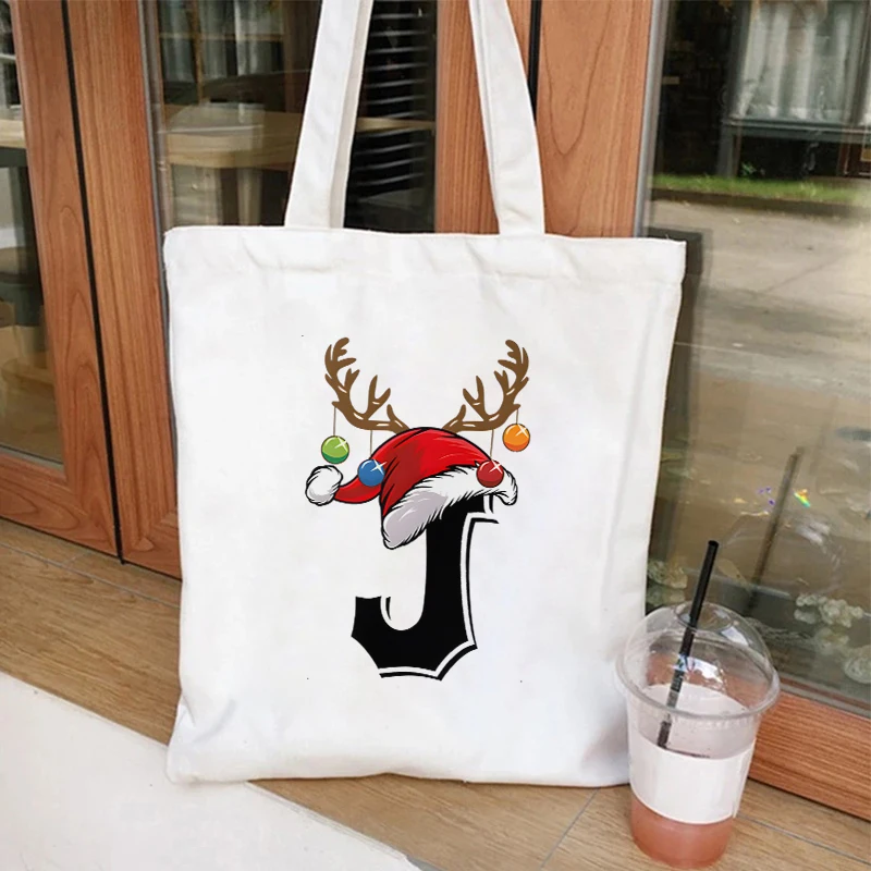 حقيبة كتف الموضة المرأة خمر حمل الحقائب A-Z 26 الأبجدية عيد الميلاد حفلة طباعة أكياس التسوق عيد الميلاد موضوع حقائب اليد النسائية