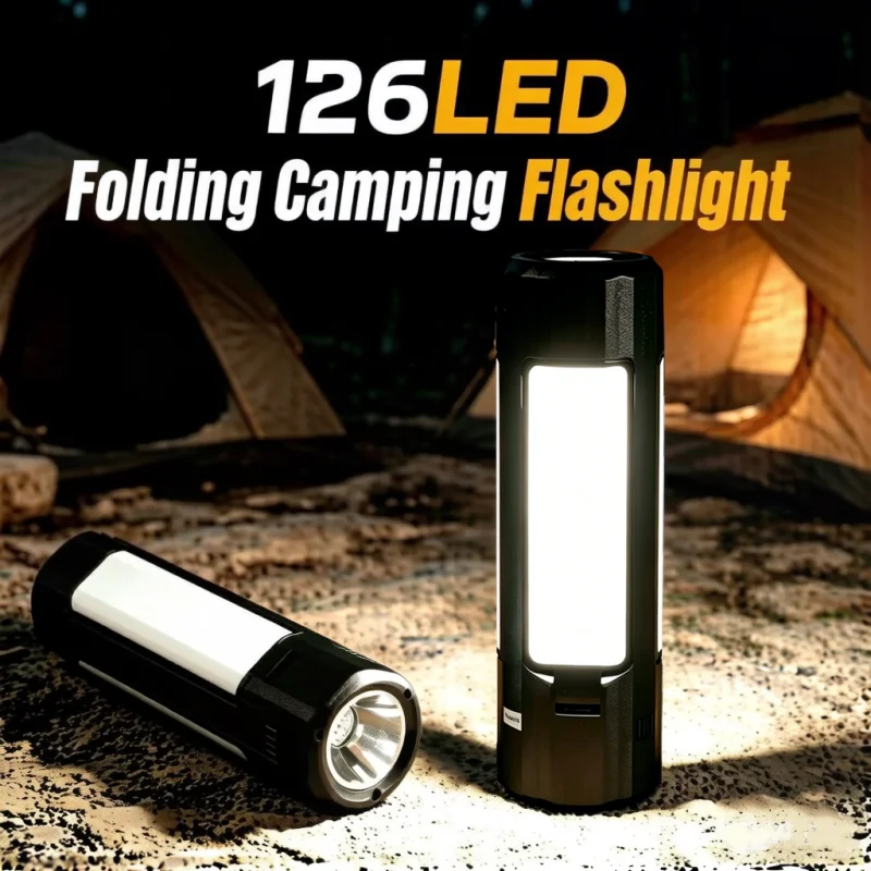 Multifunctional Folding Camping Light, USB Rechargeable LED Flashlight, Portable Emergency Hand Torch. 360° ambient tent lantern
