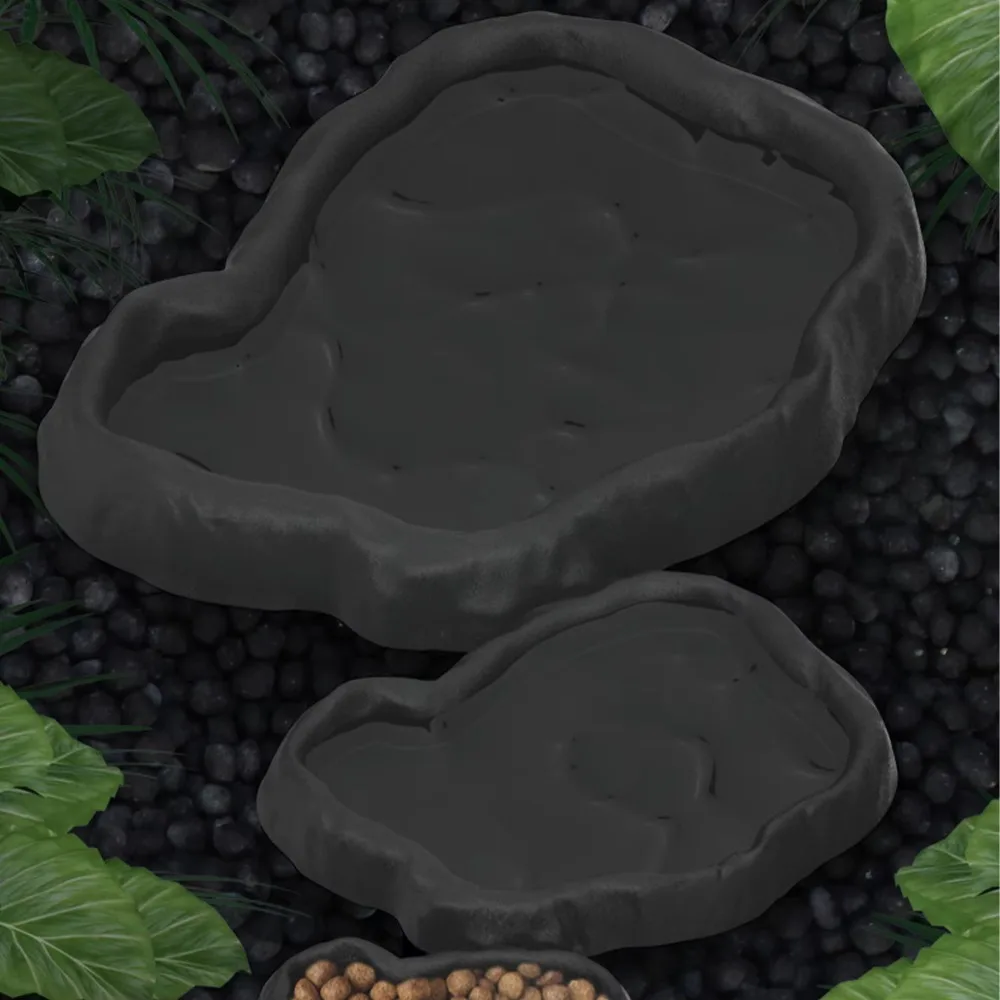 ABS Resin Reptile Feeder Bowl Imitation Rock Design Safe And Durable Water Dish Feeder Stone Texture Feeder Bowl Tortoise Lizard