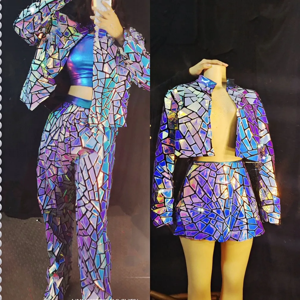 

Female Dancer Party Costume Set Jazz Dance Costume Flash Costume Full Sequin Mirror Jacket Culotte Set Costume Costume