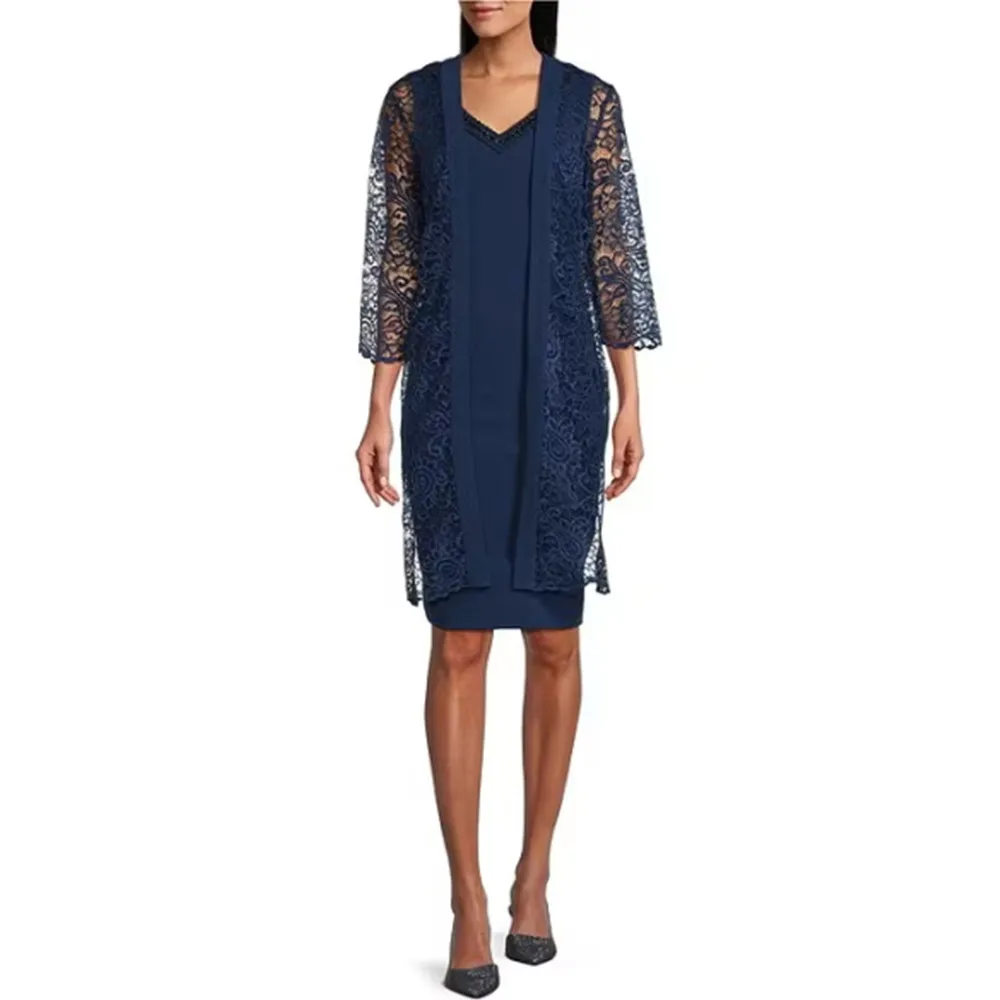 

Bespoke Mother of the Bride Dresses Lace Overcoat Elegant Dresses for Formal Occasions 2024 Knee-Length V-Neck Party Gown New