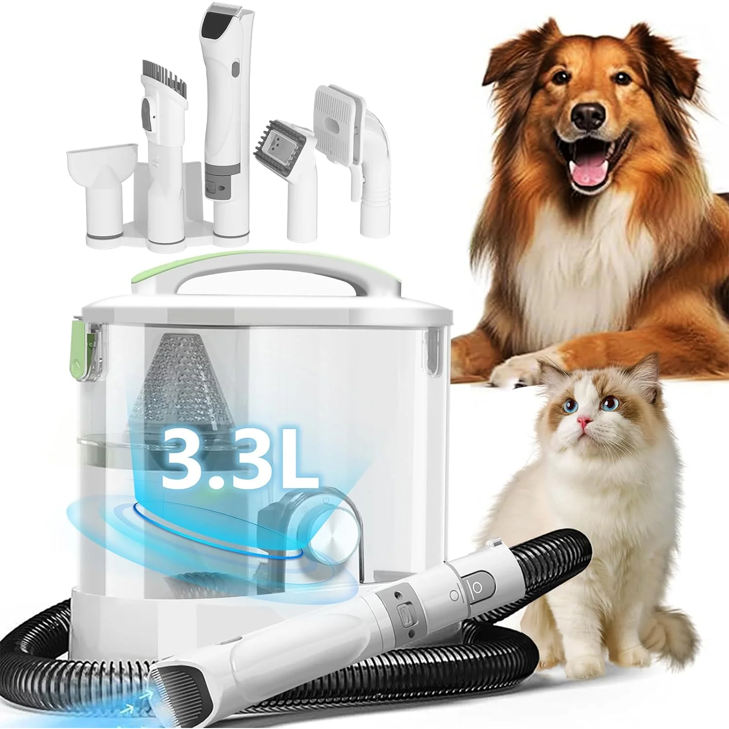 Dog Hair Removal Vacuum Brush and 5-Head Pet Beauty Vacuum Tool 3.3L Dog Hair Vacuum Brush, Pet Hair Removal Device