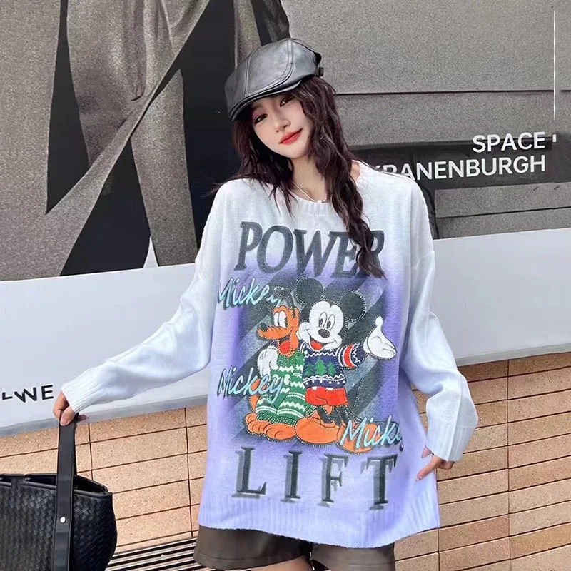 

Вязаный свитер с длинными рукавами и мультяшным принтом, ранняя осень, модный женский топ больших размеров, повседневный пуловер для кормящих женщин