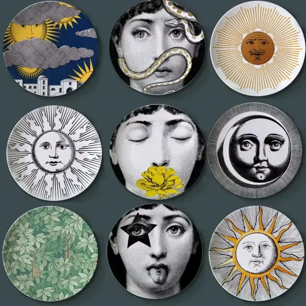 Vintage Wall Hanging Dishes Painting Craft Decorative Plates Retro Ceramic Art Lady Face Desk Ornament with Bracket 6/7/8 Inch