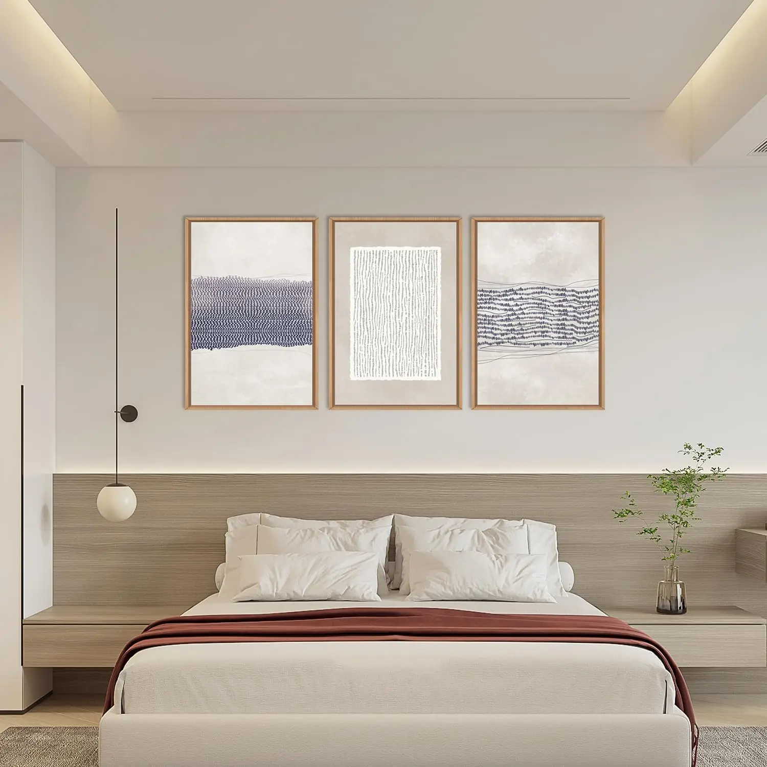 3 Pcs/Set Retro Neutral Abstract Frameless Canvas Wall Art, Bohemian Line Wall Decoration, Modern Blue and White Wall Painting,