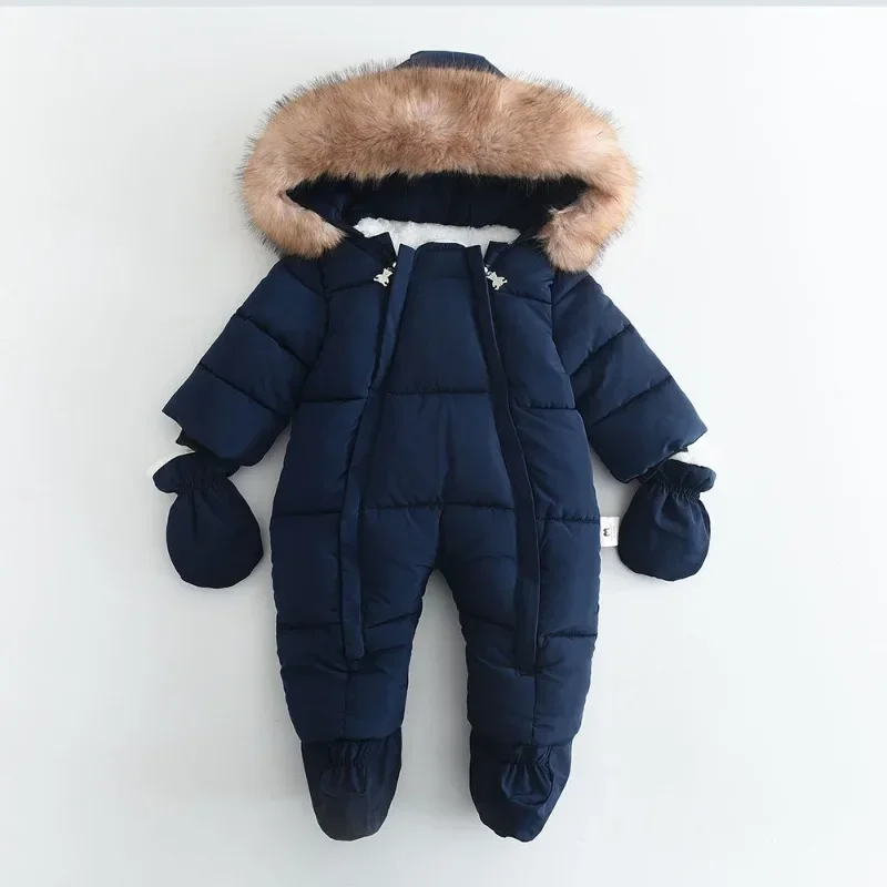

2024 Winter New Big Hair Collar Baby Baby with Thick Velvet Double Pull Double Line Hoodie jumpsuit