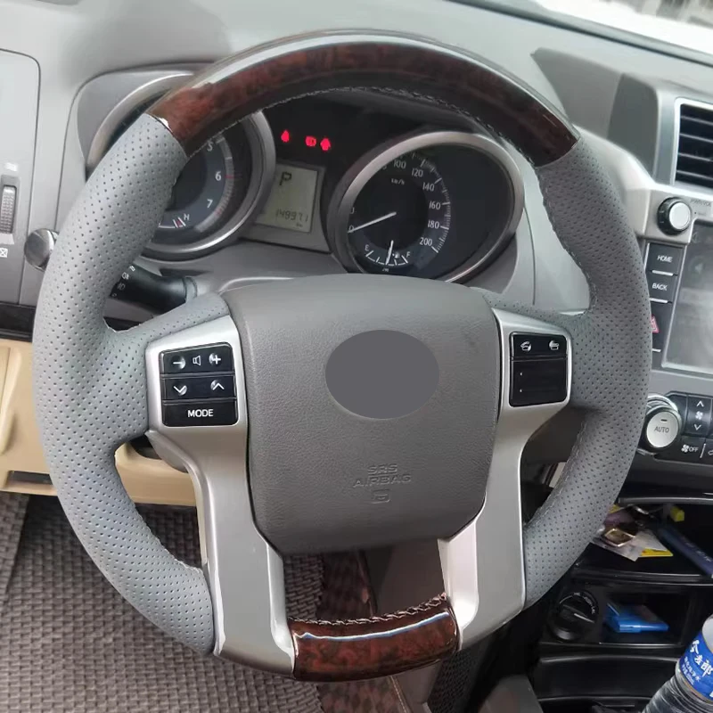 For Toyota Land Cruiser Prado 150 2010-2016 LC150 2010-2016 Car Steering Wheel Cover Manual Sewing Genuine Leather Car Interior