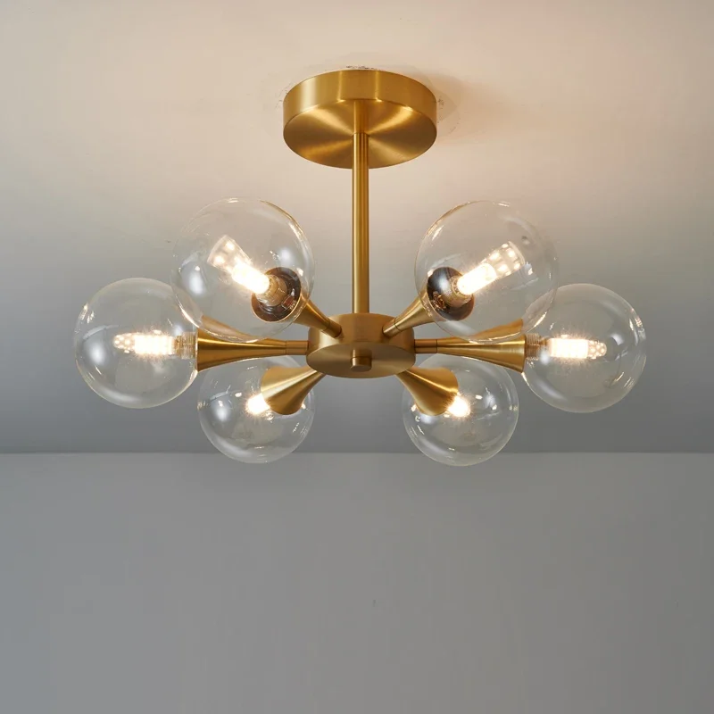 Lustre de plafond nordique en verre IkMinimalism LED, cuivre, créatif, salon, salle à manger, chambre, couloir, décoration d'intérieur