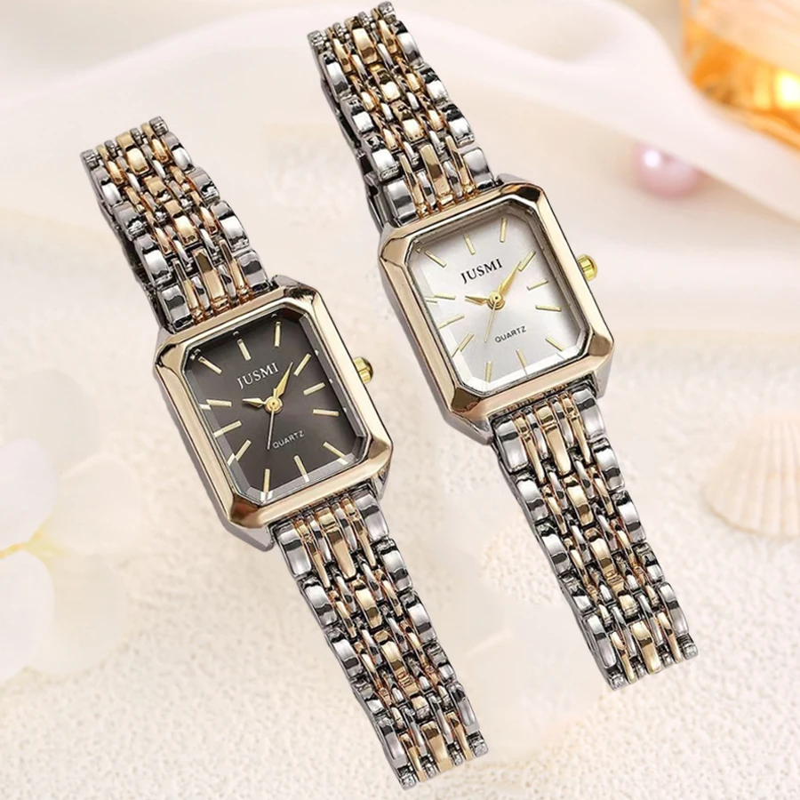 2pcs/set Fashion Rectangle Women Watches set Steel Strap Ladies Quartz Wrist Watch Reloj Mujer Folding Girls Clock Gift