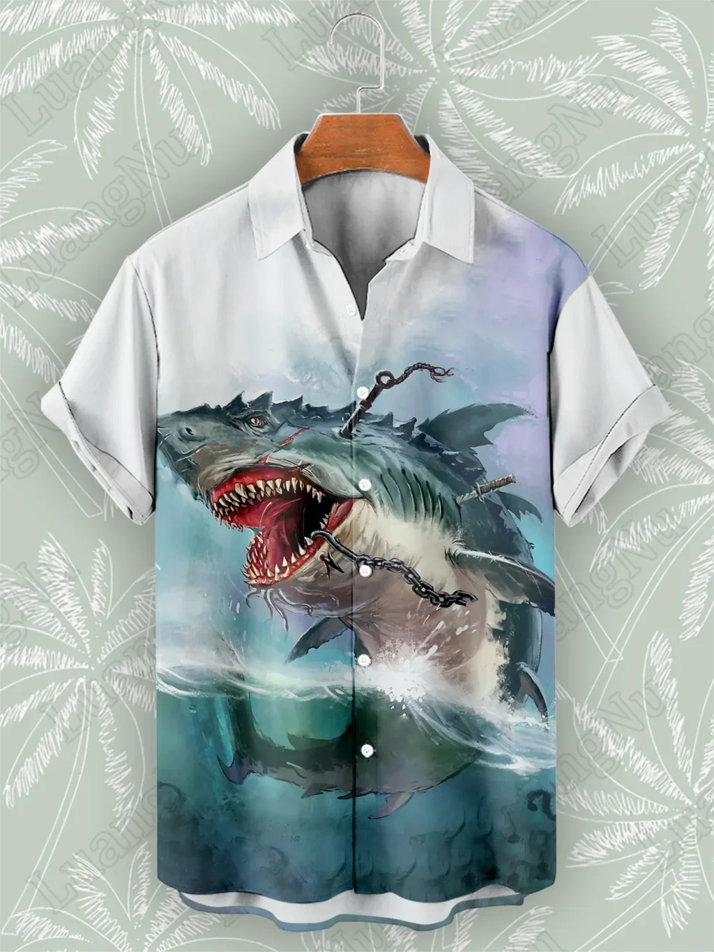 

Shark Hawaiian Shirt Man Summer Beach Casual High Quality Tops Short Sleeve Oversized Button Shirts Men Streetwear Ropa Hombre