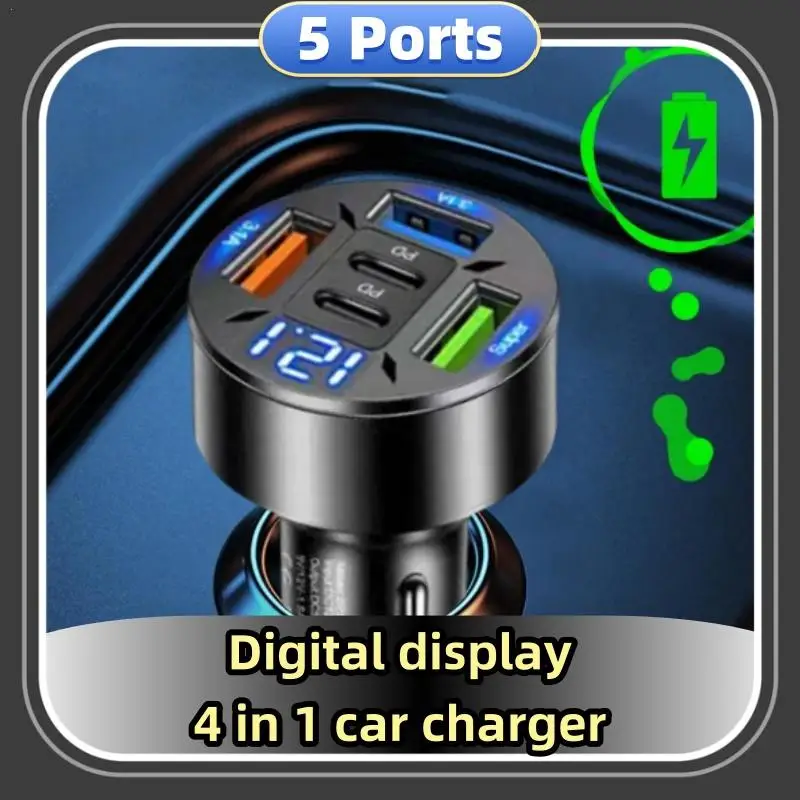 

50W 5 Ports Car Charger Fast Charging PD QC3.0 USB C Car Phone Charger Adapter With Voltage For All Phone