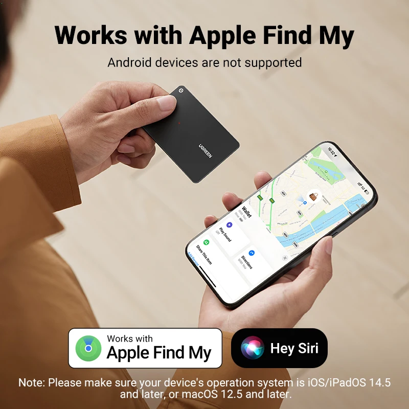 UGREEN 스마트 블루투스 트래커 카드 및 물품 로케이터, Apple Find My 앱 포함, 수하물 태그 여권 찾기, iOS 전용