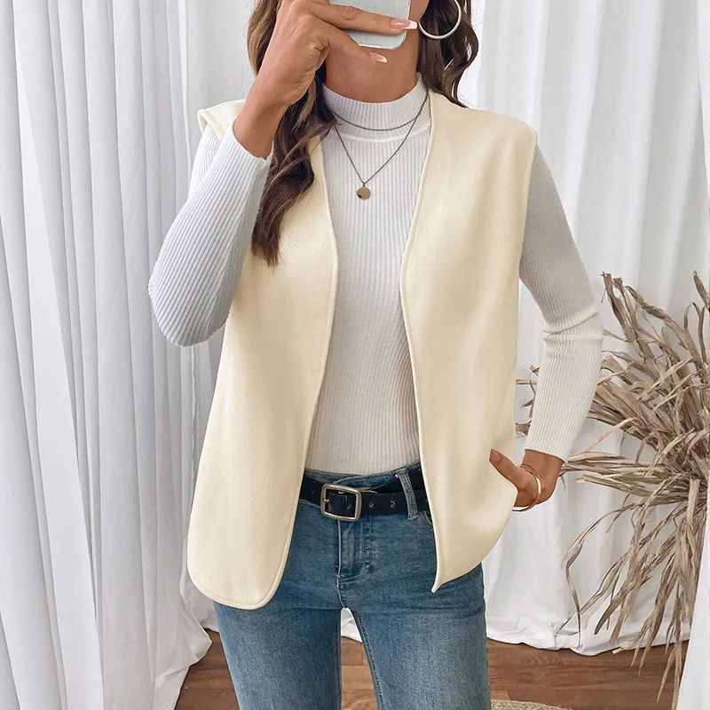 Chic 2026 Korean Slack Wind Vests Outwear Women Fashion Keep Warm Coats V-Neck Medium and Long Fleece Vest Cardigan Y2K