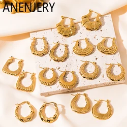 ANENJERY 316L Stainless Steel Bamboo Wave Texture Earrings for Women Personality Niche Jewelry Gifts Wholesale