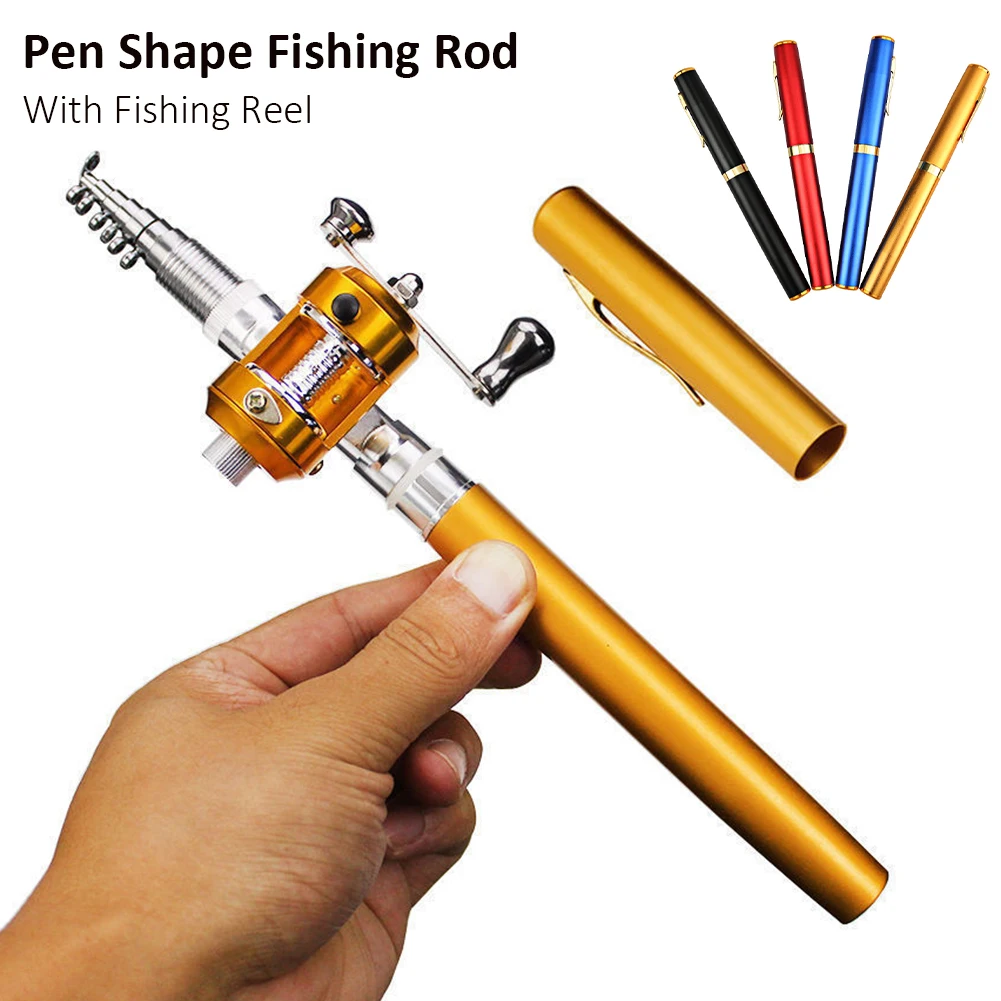 

39 Inch Portable Pen Shaped Fishing Rod Aluminum Alloy Telescopic Fishing Pole with Reel Wheel Fishing Tackle Accessories Set