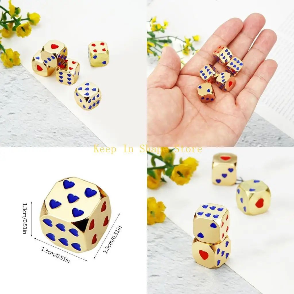 U1JC 5 PCS Metal 6 جوانب زاوية مستديرة النرد مع النقاط على شكل قلب لعب لعب النرد للعبة الطاولة ، تدريس الفصل الدراسي