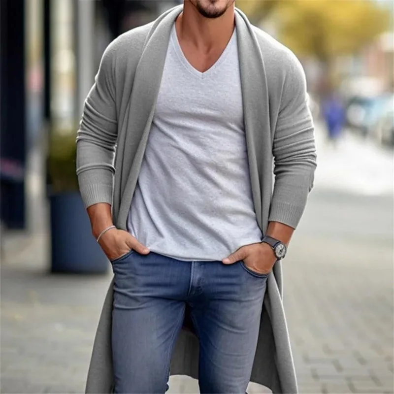 Cárdigans de punto fino de primavera/otoño para hombre Chaquetas largas de lana sueltas para hombre