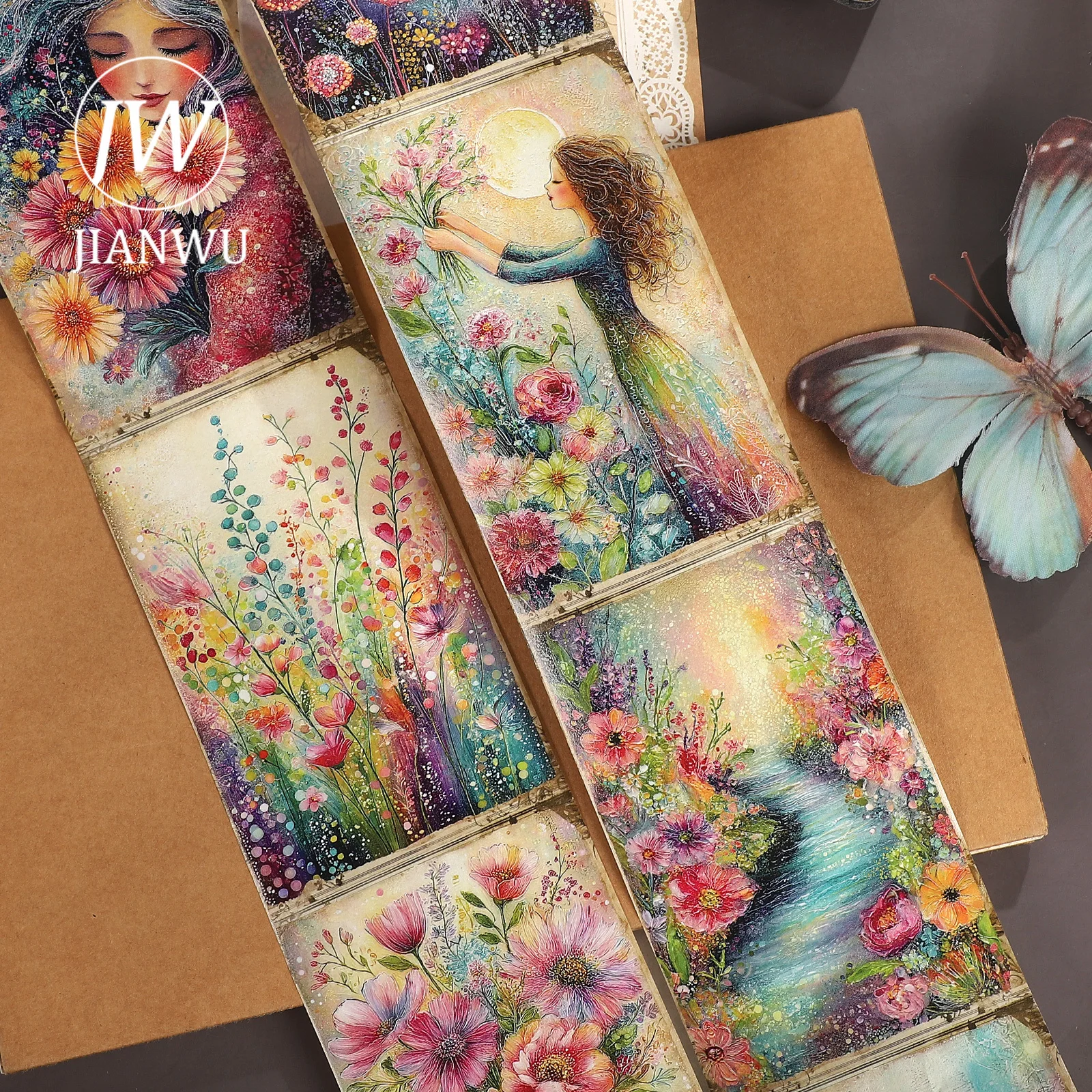 JIANWU 80mm*205cm Vintage Dream Flower Character Landscape Material Collage Scrapbooking Washi Tape Creative Journal Stationery
