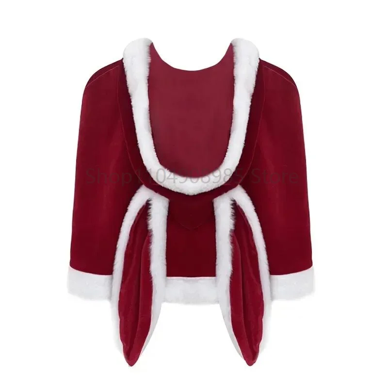 

Christmas Velvet Rabbit Ears Hooded Red Green Cape Women Girl Cosplay Christmas Theme Clothing Accessories Economic
