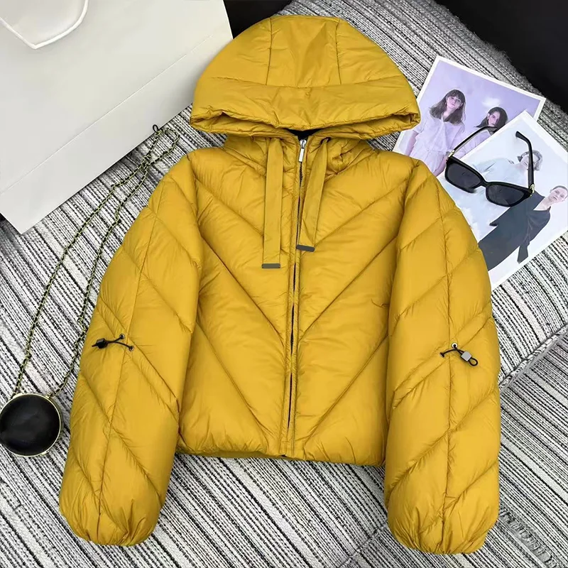 

High quality White goose down women's winter hooded cotton coat - comfortable and warm woman clothes 251209141