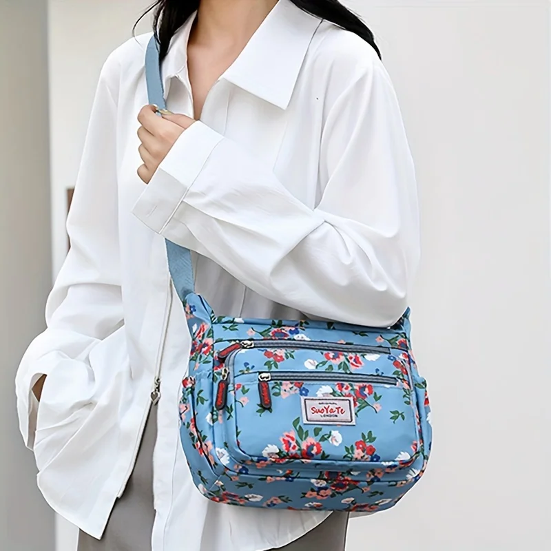 

Fashion Floral Pattern Women Messenger Bag Durable Nylon Commuting Shoulder Bags Multi-pockets Mother Crossbody handbag