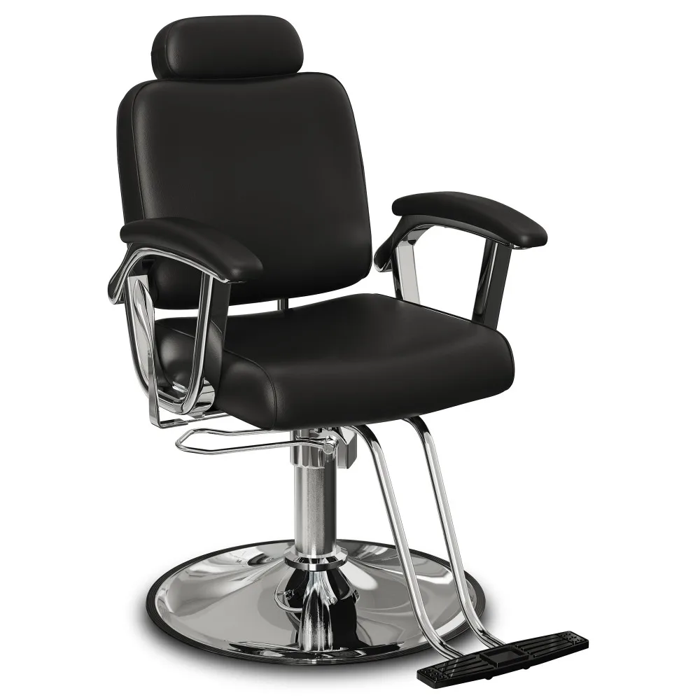 Premium Silver Reclining Salon Chair with Removable Headrest, All-Purpose Hydraulic Barber Chair, Soft PU Leather, 360°