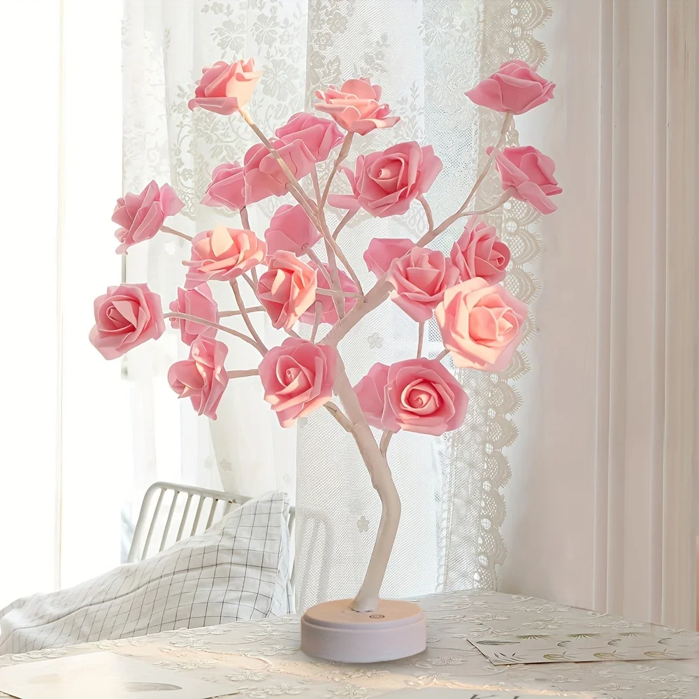 30 LED Rose Desk Lamp, Valentine\'s Day USB Rose Tree Lamp, Bedside Night Light, Home Decoration, Party, Wedding, Bedroom Decorat