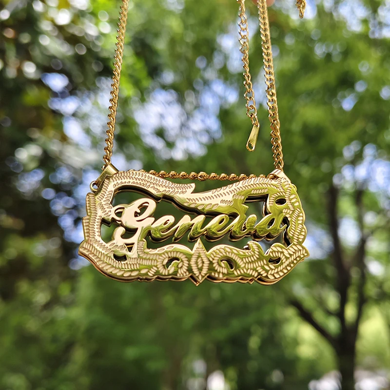

DHQH 2025 New Customized Letter Double-layer Name Necklace Personalized Name 3D Nameplate Necklace Personalized Gift for Him