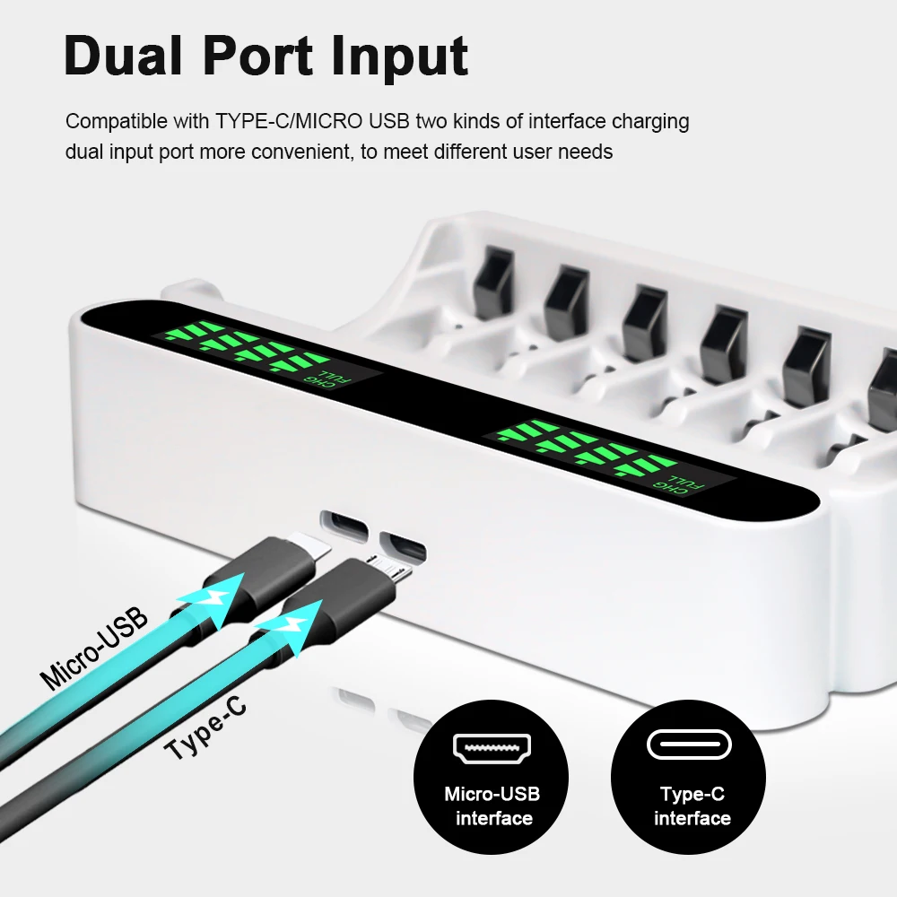 8PCS R7 AAA Rechargeable Battery 1.2V NI-MH aaa batteries + 8 Slots LCD AA/AAA Battery Charger