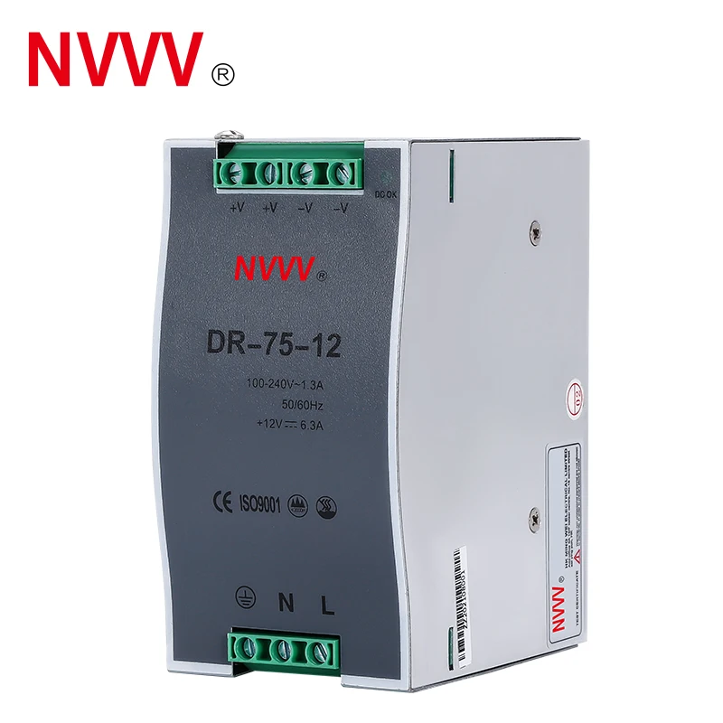 NVVV DR Series Din Rail Switching Power Supply 12V 24V Power Supply 48V 30-480W 110/220v AC To DC Voltage Stabilizer Transformer