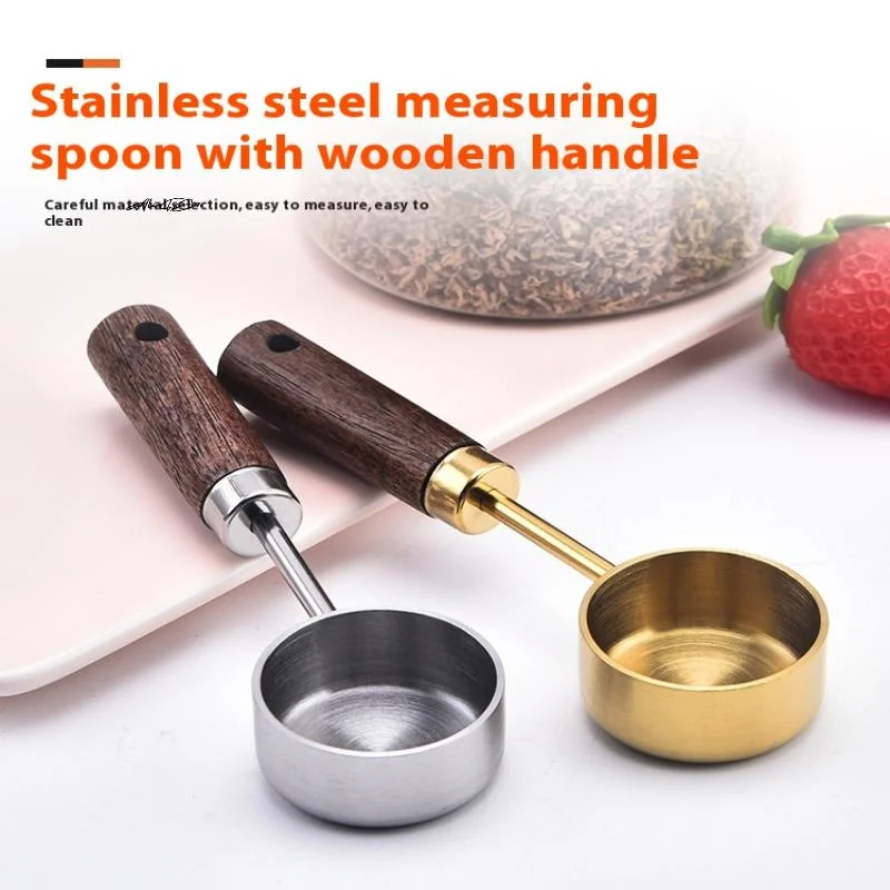 

15ml Wooden Coffee Scoop with Stainless Steel Long Handle Kitchen Measuring Spoon for Coffee Tablespoon Cafe Decoration