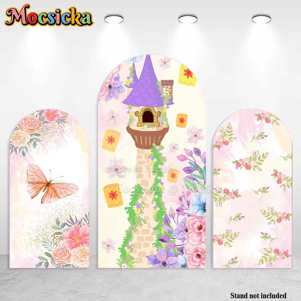 

Mocsicka Princess Castle Arch Background for Girl Birthday Party Photography Flower Butterfly Glitter Backdrop Child Baby Show