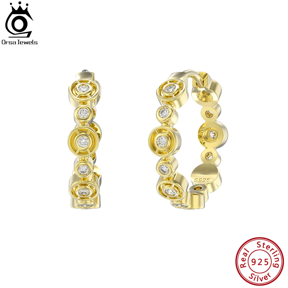 

ORSA JEWELS Luxury 14K Gold Geometric Round Zircon Circle Hoop Earrings Handmade 925 Silver Ear Buckle for Women Jewelry SE375