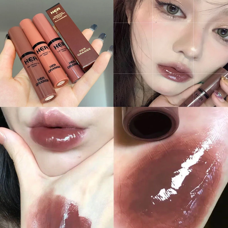 Brillo de labios resistente al agua, líquido hidratante de larga duración, maquillaje de labios, efecto espejo, color marrón y Nude