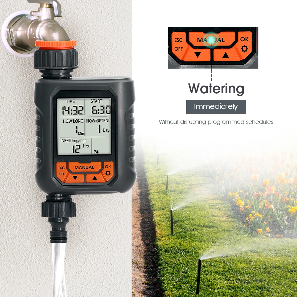 N199 Garden Water Timer Dual Irrigation Modes 1-30 Day Frequency Memory Function Easy-to-Read Hassle-Free Lawn Garden Watering