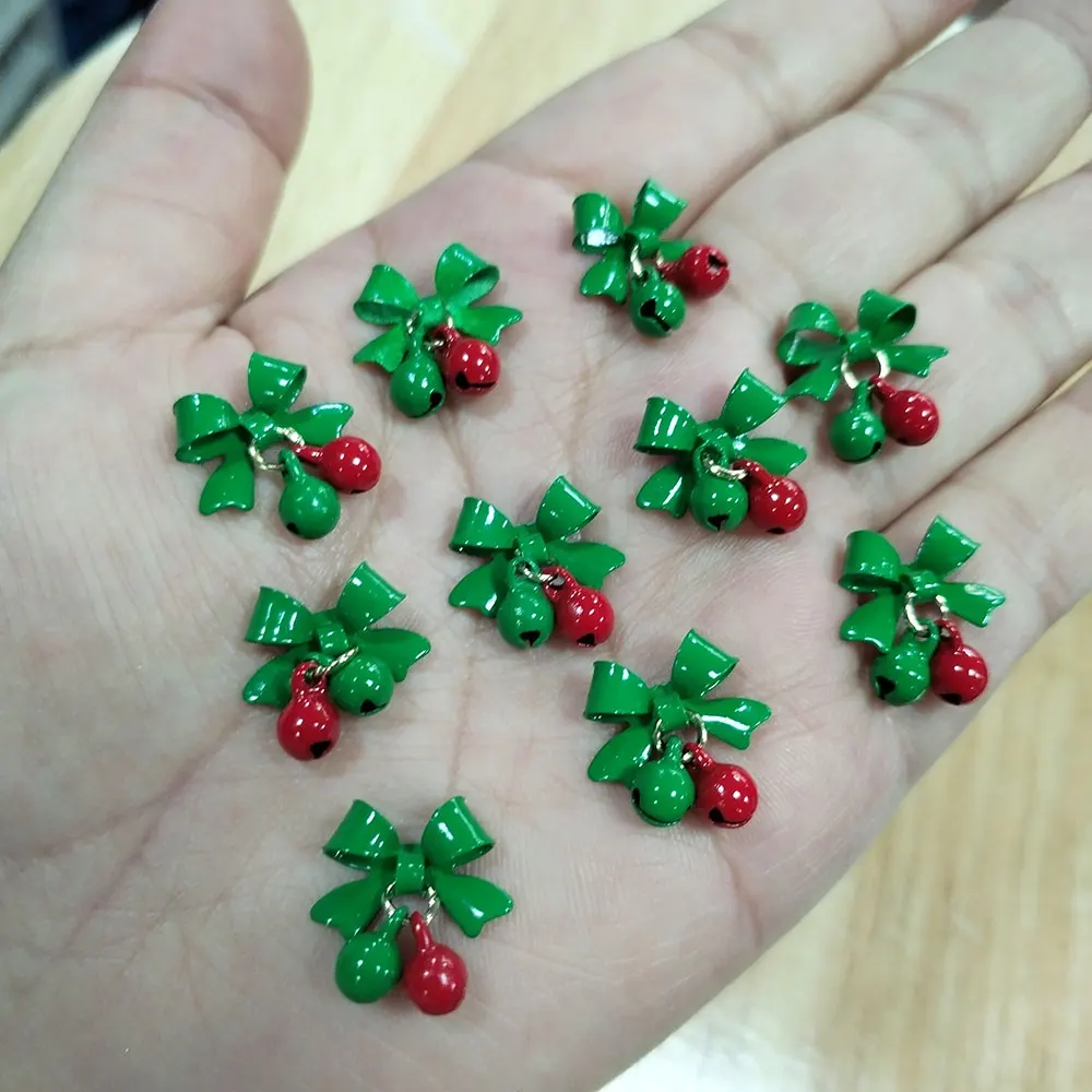 10/50 Stück Weihnachts-Nagelanhänger aus Legierung, roter Schleifenanhänger, Nagelkunst-Dekorationen, 1,2*1,5 cm, Party-Stil, Schleifen- und Glocken-Nagelaccessoires – Detail 4
