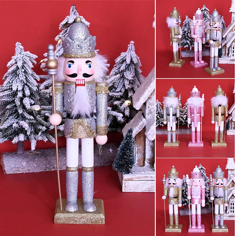 

30cm Nutcracker Soldier Puppet Ornament Hand-painted Wooden Puppet King Soldier Crafts Christmas Decor Home Living Room Bedroom