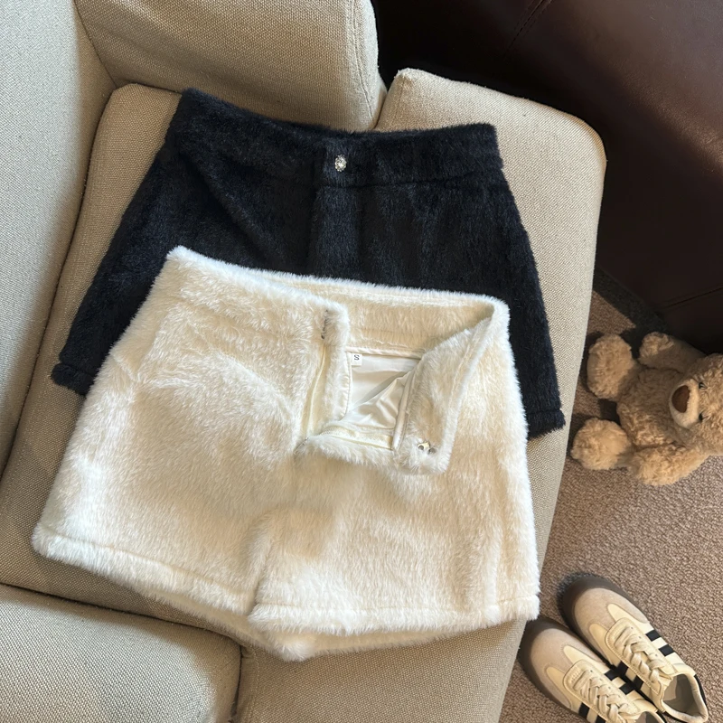 

Lush Thickened Short Pants Women's Autumn Winter High Waist A-Line Bootcut Pants Casual Slimming Pants Pure Color Straight Leg