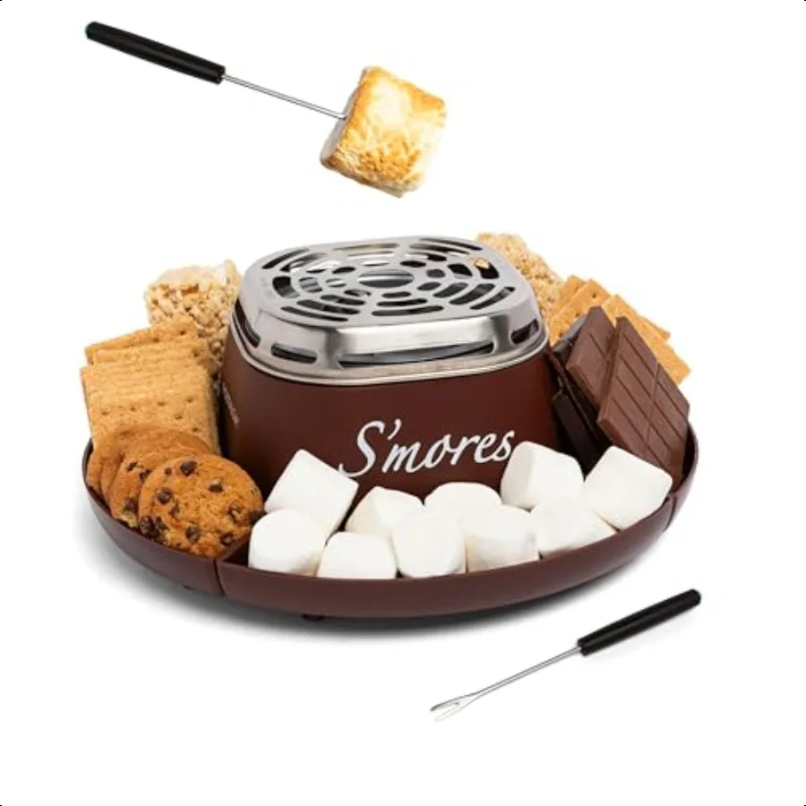Kit eléctrico de mesa para hacer Smores, con palitos para asar malvavisco y 4 bandejas para galletas Graham, Chocolate y