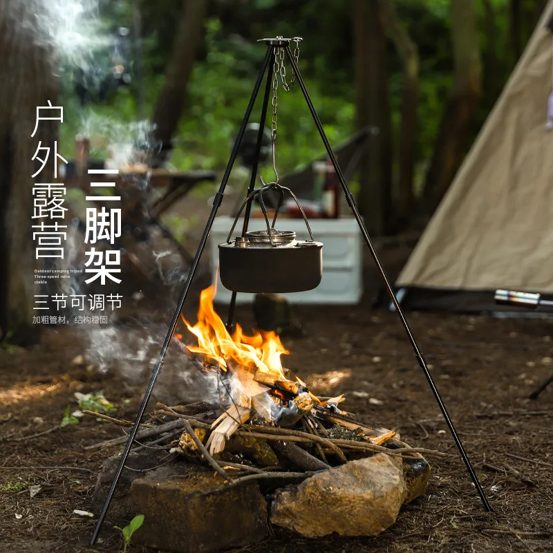 Portable Aluminum Camping Fire Tripod, Hanging Pot Support Stand, Campfire Cooking Rack for Outdoor Cookware